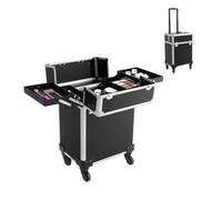 Mqwdxzfes Valigetta cosmetica trolley, professionale in alluminio, per trucchi e parrucchieri, con ruote, serratura e manico telescopico, grande trolley per truccatori e parrucchieri (nero)
