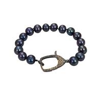 MQXFCZUX Collana da donna con chiusura a braccialetto, con perle nere da 9-10 mm