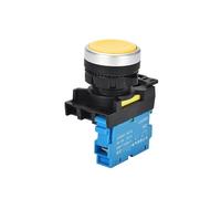 MQXFCZUX Emergency Stop Switch 22mm LA36M Push Button Switch Momentary Reset Self Locking Power Button Switch Yellow 12V 24V 220V 10A(Momentary,1NO)