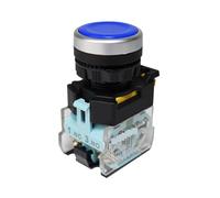 MQXFCZUX Emergency Stop Switch FXB38 22MM Push Button Switch On off 1NO1NC Momentary Latching 10A 440V Flat Head Power Start Stop Buttons with Fixation(Blue,Latching Self-Locked)