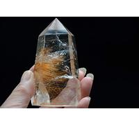 MQXFCZUX Raro vero Tibet himalayano ad alta quota in oro chiaro rutilato quarzo punto 3,34 pollici spirituale Collezioni di casa