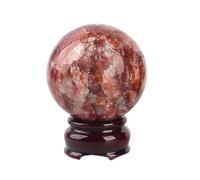 MQXFCZUX Red Gum Flower Crystal Ball with Wooden Base Quartz Gemstone Sphere for Divination Fengshui Home Office Decor,75~80mm