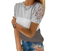 MQYXGS Camicetta da Donna Girocollo Top Manica Corta in Pizzo Camicia Patchwork T-Shirt Allentata Taglie Forti Shirt Tinta Unita Maglietta Shirt Camicette Camicie Bluse Magliette Tunica