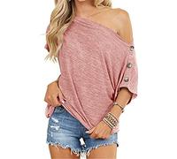 MQYXGS Camicie da Donna con Spalle Scoperte Decorazione con Bottoni Camicette Tunica A Maniche Corte Top Sexy Tinta Unita Magliette Oversize vestibilità Ampia Maglietta Camicietta Shirt(Rosa/XXL)