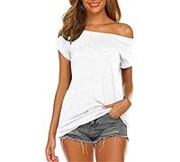MQYXGS Camicie da Donna Estate Manica Corta con Spalle Scoperte T-Shirt Sexy in Tinta Unita Camicette Top da Tunica Oversize Shirt Larghe e Comode Camicietta Top Bluse(Bianco/M)