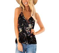 MQYXGS Camicie da Donna Summer Hawaii Camicette Senza Maniche Canotta con Stampa Floreale Allentata Canotte con Scollo a V e Cinturino per Spaghetti Camicia Camicetta Top Tank Top(Nero/XL)