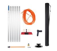 MQZHUK Asta Telescopica con Spazzola Superfici, Lavavetri Regolabile in Lunghezza 3-12m, 35cm Testa Della Spazzola Kit Spazzolone Pulitore Finestre per Pannelli Solari Tetti Serre 7m Bianco