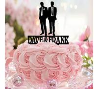 Mr And Mr Cake Topper Silhouette Romance Nome Personalizzato Data Matrimonio Due Sposi Cake Topper LGBTQ Matrimonio Fidanzamento Party Decor Love Two Mens Uomini Regali Acrilico Nero