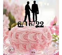 Mr And Mr Wedding Cake Toppers Acrilico Nero Amore Due Uomo Lui E Il Suo Divertente Topper Per Torta Nuziale Silhouette Bomboniere Personalizza Coppia Nomi Data Est Regali Coppia Gay