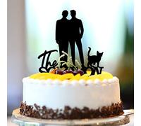 Mr And Mr Wedding Cake Toppers Acrilico Nero Con Cane Gatto Romantico Gay Lui E Il Suo Matrimonio Topper Silhouette Omosessuale Gay Decorazioni Matrimonio Personalizzare Nome Est Data Uomini Regali
