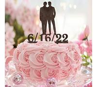 Mr And Mr Wedding Cake Toppers Wood Funny Two Grooms Wedding Cake Toppers Silhouette Omosessuale Matrimonio Fidanzamento Party Decor personalizzato Cognome Data Regali Coppia gay