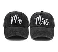 Mr and Mrs EST 2023 Cappelli per uomo e donna, cappelli da sposa sposo 3D ricamati berretti da baseball set regali di nozze per coppie, Cappello nero Mr e Mrs, Taglia unica