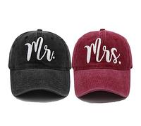Mr And Mrs EST 2023 Cappelli per Uomo e Donna, Cappelli da Sposa Sposo 3D Ricamati Berretti da Baseball Set Regali di Nozze per Coppie, Mr Hat Nero e Cappello Rosso Signora, Taglia Unica