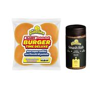 Mr.Dobelina Smash Box Large, Kit per Smashburger con Smash Rub 230g e 4 Potato Bun Classic da 54g, Miscela Spezie Professionale e Panini Artigianali per Hamburger Perfetti