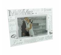 Mr & Mrs Vetro 6 x 4 Foto Cornice con Specchio & Brillantini Lettere