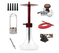 Mr. Eds E29 Boss Rosso + 1kg Carbone Cocobration 27mm, Porta Carbone Argento e 100 Beccucci | Narghilè Shisha Hookah 44 cm in Alluminio, Testa in Pietra, Heat Management e Accessori Completi