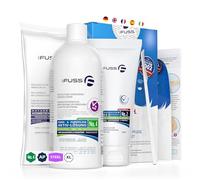 Mr. Fuss® n. 4 - Pacchetto avanzato in acciaio - grande, confezione risparmio per rimozione di cuticole e calli 4 pezzi. Soluzione attiva altamente ammorbidente - 500 ml, balsamo n. 2 - 200 ml, garza