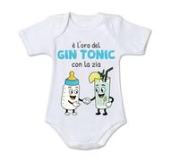 Mr. Gadgets Body neonato divertente “È l’ora della birra con gli zii/spritz con le zie” - Idea regalo zii e zie,zio - cotone 100% - taglie 0-24 mesi (Zia Gin Tonic, 0-6 MESI)