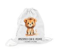 Mr. Gadgets Shopper - Sacchetta Porta Cambio Asilo-.Elementari Personalizzabile Con Nome 100% cotone riutilizzabile-Con manici lunghezza 67cm -Dimensioni 38x42 (Sacchetta, Leone)