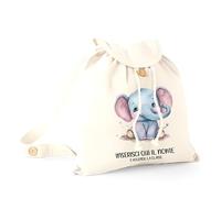Mr. Gadgets Shopper - Sacchetta Porta Cambio Asilo-.Elementari Personalizzabile Con Nome 100% cotone riutilizzabile-Con manici lunghezza 67cm -Dimensioni 38x42 (Zainetto, Elefante)