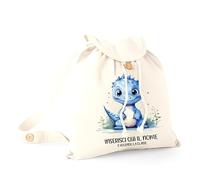 Mr. Gadgets Shopper - Sacchetta Porta Cambio Asilo-.Elementari Personalizzabile Con Nome 100% cotone riutilizzabile-Con manici lunghezza 67cm -Dimensioni 38x42 (Zainetto, Draghetto)