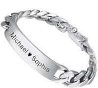 Mr.Gadget's Solutions Braccialetto identificativo personalizzato per gli uomini in acciaio inossidabile cubano catena a maglia barbazzale personalizzata incisione bar braccialetto con scatola come