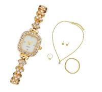 Mr. Gadget's Solutions Set da 5 pezzi da donna in lega di quarzo orologio collana orecchini bracciale anello accessori combinazione (oro)