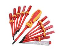 Mr.Gadget's Solutions Set di 13 cacciaviti isolati VDE, punte magnetiche 1000 V, Phillips e a testa piatta, rosso con giallo