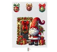 Mr. Gadgets Strofinaccio di Natale Personalizzabile in Cotone a Nido d’Ape - Stampa a Colori con Nome o Frase - Asciugamano da Cucina Assorbente e Decorativo - Idea Regalo Natalizia (Babbo Camino)