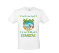 Mr. Gadgets T-Shirt Maglia Simpatica per Festa Pensione con Scritta : Finalmente la Meritata Pensione (MOD.1, Taglia S)