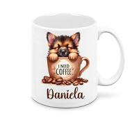 Mr. Gadgets Tazza in Ceramica 350 ml con disegno Cane In Tazzina I Need Coffee- Personalizzabile con nome (Meticcio)