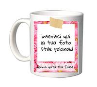 Mr. Gadgets Tazza Personalizzata in Ceramica con Foto e Testo - Cornice Stile Istantanea Vintage - Idea Regalo Unica per Amici, Famiglia e Occasioni Speciali (Fiori Rosa)