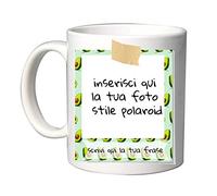 Mr. Gadgets Tazza Personalizzata in Ceramica con Foto e Testo - Cornice Stile Istantanea Vintage - Idea Regalo Unica per Amici, Famiglia e Occasioni Speciali (Avocado)