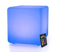 MR.GO 16" LED Cubo Luminoso Lampada d'atmosfera, RGB Cambiando Colore Cubo Sgabello Impermeabile Sedile Cubo con Telecomando, 16 Colori, Graduabile & Ricaricabile Luce Notturna per Decor
