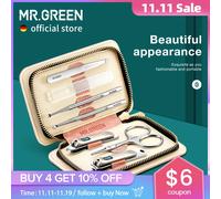 MR.GREEN Set manicure Set per la cura personale Tagliaunghie Strumenti Forbici per unghie professionali in acciaio inossidabile Kit custodia in PU 7in1 da donna