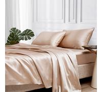 MR&HM Satin Bed Sheets California King Size Sheets Set 4 Pcs Silky Bedding Set with 15 Inches Deep Pocket for Mattress(California King Champagne)