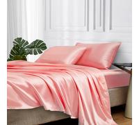 MR&HM Satin Bed Sheets Full Size Sheets Set 4 Pcs Silky Bedding Set with 15 Inches Deep Pocket for Mattress(Full Blush)