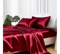 MR&HM Satin Bed Sheets, Queen Size Sheets Set, 4 Pcs Silky Bedding Set with 15 Inches Deep Pocket for Mattress (Queen, Burgundy)