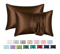 MR&HM Satin Pillowcase for Hair and Skin Silk Satin Pillowcase 2 Pack Standard Size Pillow Cases Set of 2 Silky Pillow Cover with Envelope Closure