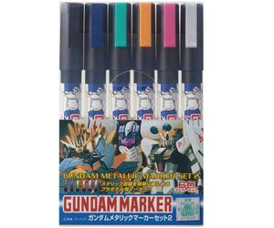 MR HOBBY GMS-125 GUNDAM MARKER METALLIC MARKER SET 2 . SET 6 COLORI
