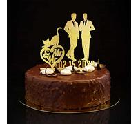 Mr & Mr Silhouette Topper per torta nuziale sposo e sposo con sagoma di cane gatto due testimoni dello sposo decorazioni per matrimoni nome personalizzato data est regali uomo glitter oro 15,2 cm