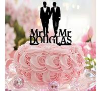 Mr & Mr Silhouette Wedding Cake Toppers Acrilico Nero Romantico Lui e il Suo Wedding Cake Topper Silhouette LGBTQ Forniture per feste di nozze Personalizzati Nomi Est Date Gay Matrimonio Fidanzamento