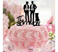 Mr & Mr - Topper per cupcake con due sposi LGBT, decorazione per torta di compleanno per il giubileo, rivelazione di genere, decorazione per torte, favolosa sagoma vintage, 2 sposi, in acrilico, nero