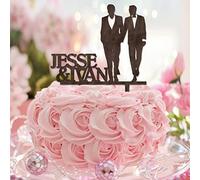 Mr & Mr Topper per torta nuziale in legno divertente due sposi topper per torta nuziale silhouette due testimoni dello sposo decorazioni per torte nuziali personalizzate nomi di coppia Est Date regali