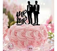 Mr & Mr Topper per torta nuziale, sagoma di due sposi, due testimoni dello sposo, decorazioni per torte nuziali, cognome, data, coppia gay, regali in acrilico nero
