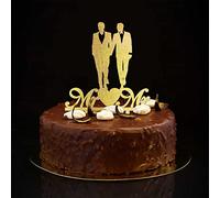 Mr & Mr Wedding Cake Topper Due Uomini Silhouette Omosessuale Festa di Nozze Forniture Personalizzato Cognome Data Coppia Gay Regali Glitter Oro