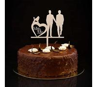 Mr & Mr Wedding Cake Topper Legno Con Cane Gatto Silhouette Romantico Lui E Il Suo Cake Topper LGBTQ Bomboniere Matrimonio Omosessuale Personalizzato Nome Data Uomini Regali