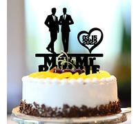 Mr & Mr Wedding Cake Toppers Acrilico Nero Romantico Gay Lui E Il Suo Wedding Cake Topper Silhouette Omosessuale Gay Decorazioni Matrimonio Nome Personalizzato Data Est Uomini Regali di Matrimonio