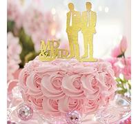 Mr & Mr Wedding Cake Toppers Glitter Gold LGBT Due sposi Elegante Wedding Cake Toppers Silhouette Forniture per feste di nozze Personalizzato Cognome Data Regali Coppia gay