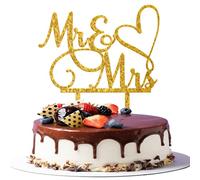 Mr&Mrs - Decorazione per torta in acrilico con brillantini per matrimonio, decorazione per torta d'amore, per fidanzamenti, spose, doccia, tema, feste, torte, oro